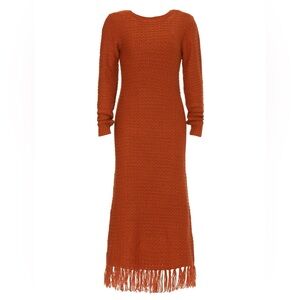 Pamela Love Orange Fringe Sweater Dress, S